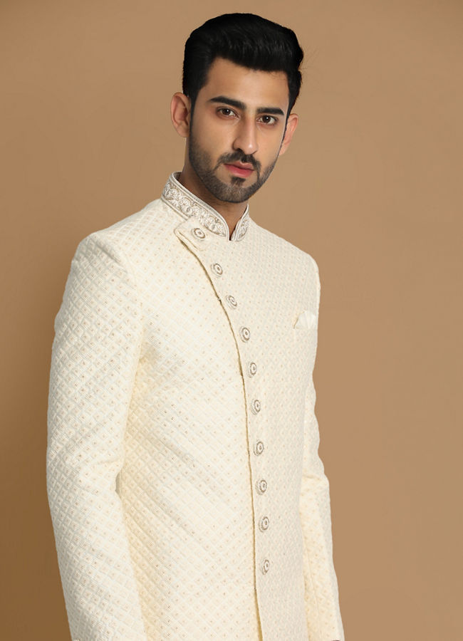 alt message - Manyavar Men Luxe Cream Indo Western Set image number 0